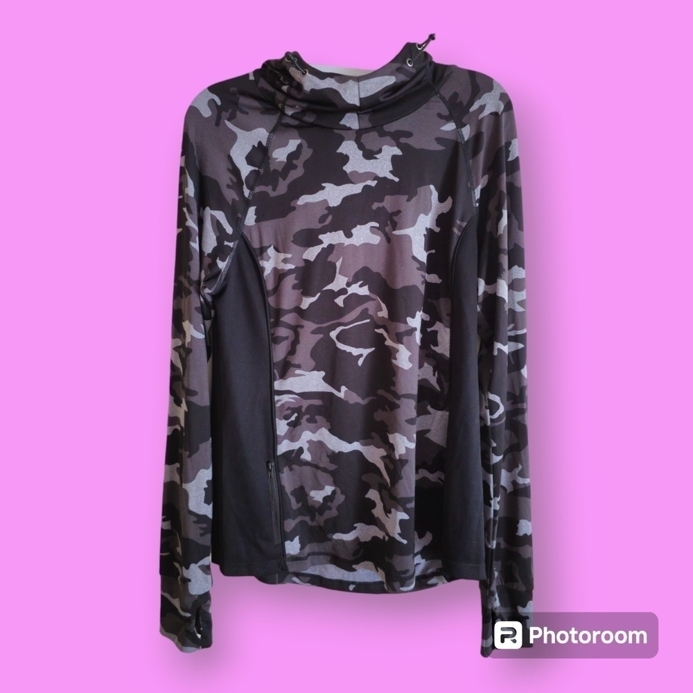 Infinite Performance Black Gray Camo Print Pullover Hoodie Size Large